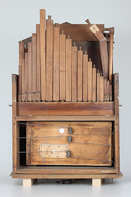 Bodenstanduhr mit Flötenwerk und Figurenautomat, Innenansicht