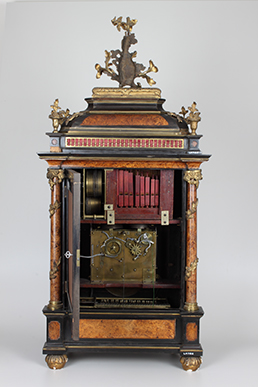 Bracket clock with carillon and mechanical organ, interior view