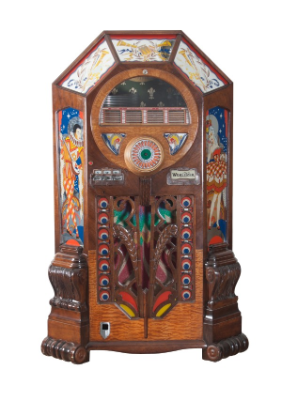 Wurlitzer Victory Modell 42, Jukebox für Schellackplatten, Rudolph Wurlitzer Company, Cincinnati, USA 1943. 24 Schellackplatten mit 24 Wahlmöglichkeiten